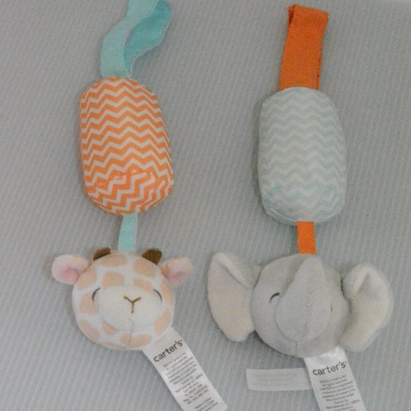 Carters Chime Plush Giraffe Elephant Rattle Toys - Picture 1 of 6